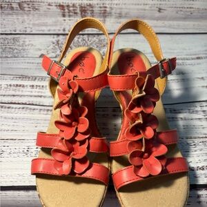 b.o.c. Women's Floral Coral Sandals Wedges Size 9M